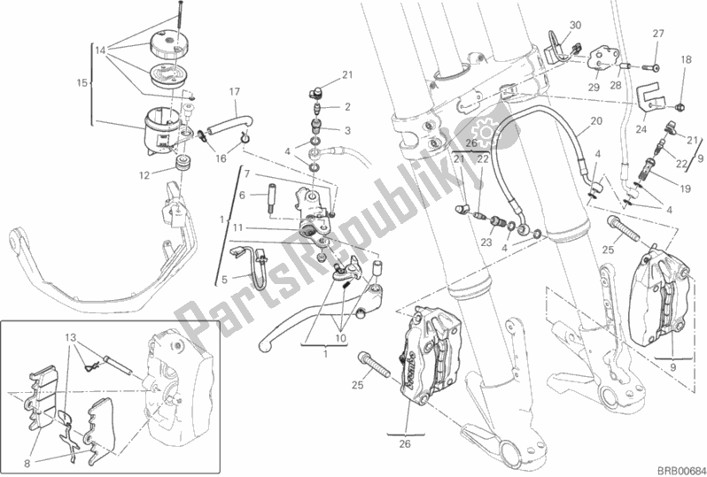 All parts for the Front Brake System of the Ducati Multistrada 1260 Enduro Touring USA 2020